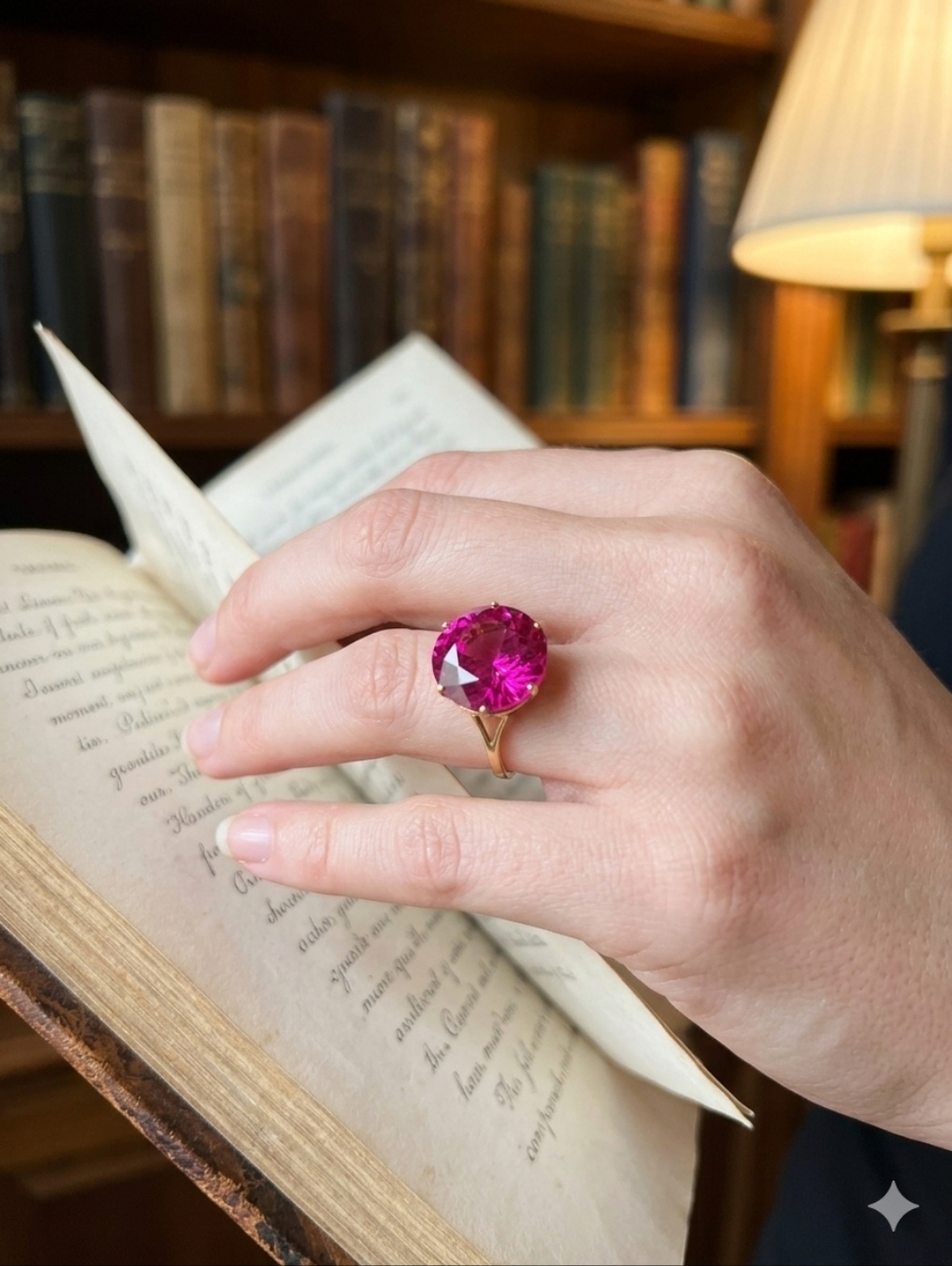 Pink Round Cut Ruby Cocktail 14k Gold Ring S.6.5 - Picture 3 of 14